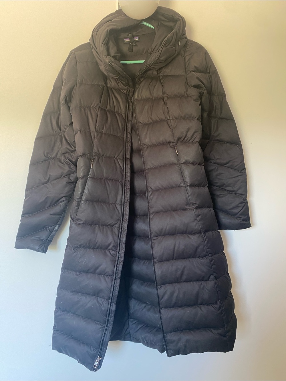 Patagonia Black Long Quilted Hooded Puffer Coat